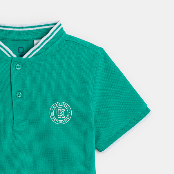 تيشيرت بأكمام قصيرة أخضر من قماش الجيرسيه المضلع للأولاد